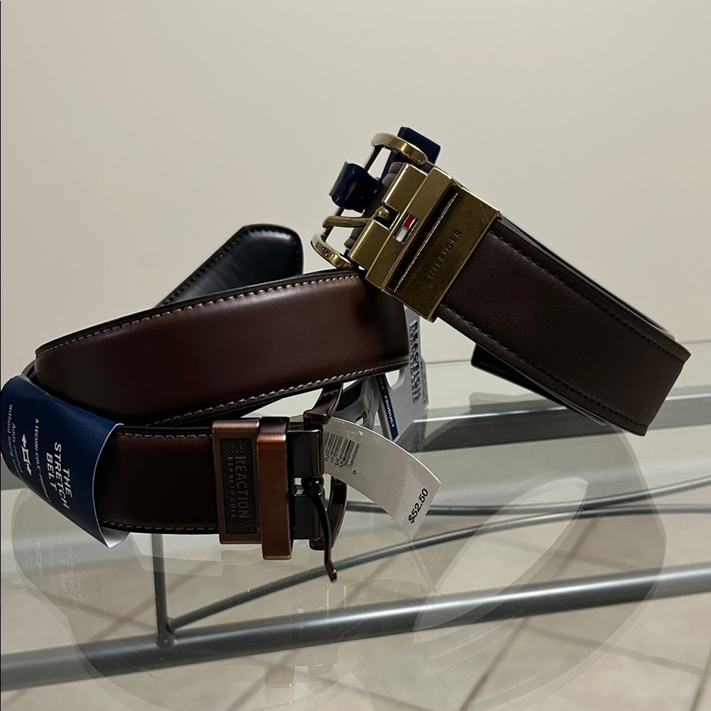 NWT Tommy Hilfiger + Kenneth Cole Men’s Belt Bundle Size 34-36 Brown Leather